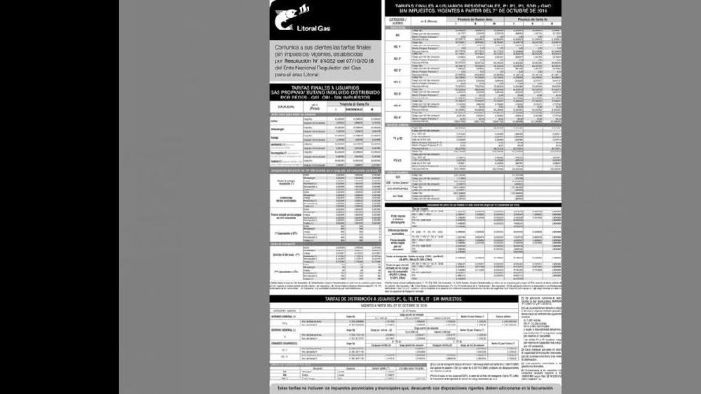 La explicación disponible en la Web es este cuadro incomprensible. (LITORAL-GAS.COM.AR)