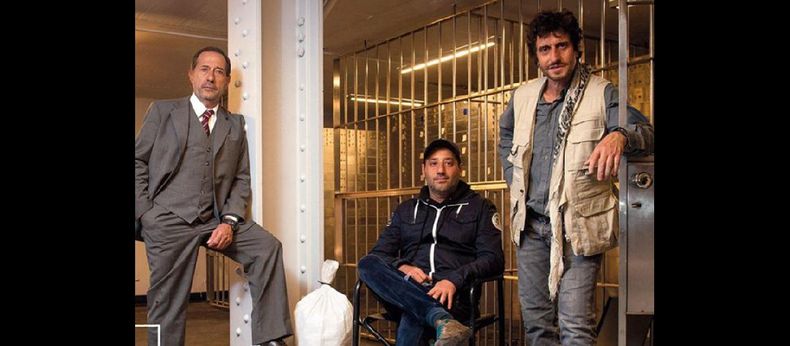 Francella, Winograd y Peretti. La película, basada en el asalto al Banco Río de Acassuso en 2006, se estrena este jueves. (CINES ARGENTINOS)