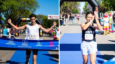 Ivo Tapia y Soledad Aita cruzando la meta en primer lugar en la Carrera Rosa. Ivo Tapia y Soledad Aita cruzando la meta en primer lugar en la Carrera Rosa.