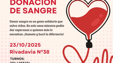 En San Nicolás, el Instituto Dámaso Valdes y el Hospital San Felipe convocan a una donación de sangre.