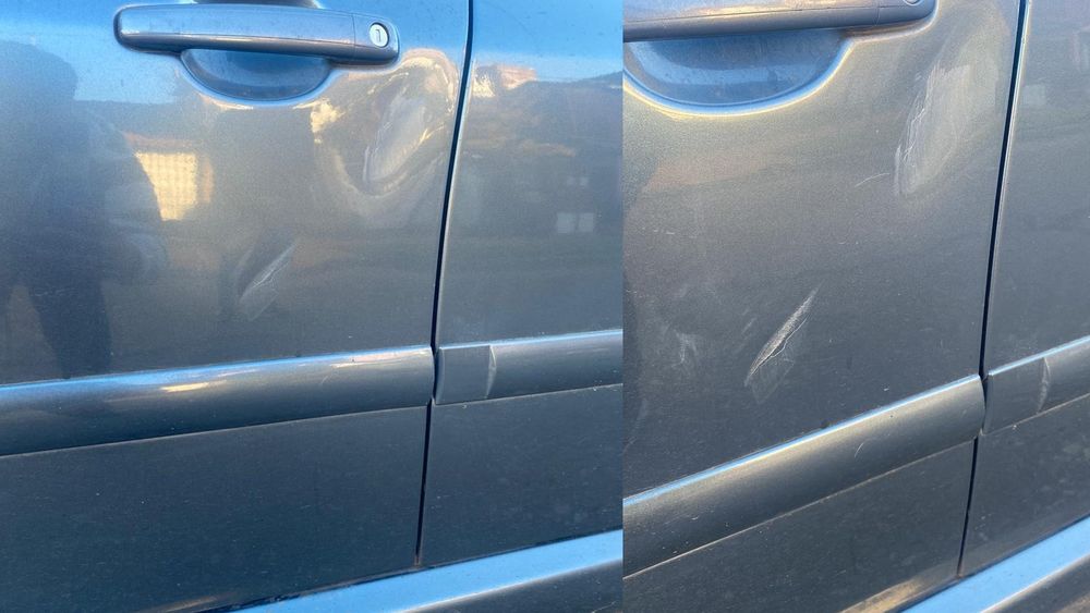 La mujer se mantuvo dentro del habitáculo del automóvil mientras el sujeto golpeó la puerta del automóvil ocasionando abolladuras en la chapa. La mujer se mantuvo dentro del habitáculo del automóvil mientras el sujeto golpeó la puerta del automóvil ocasionando abolladuras en la chapa.