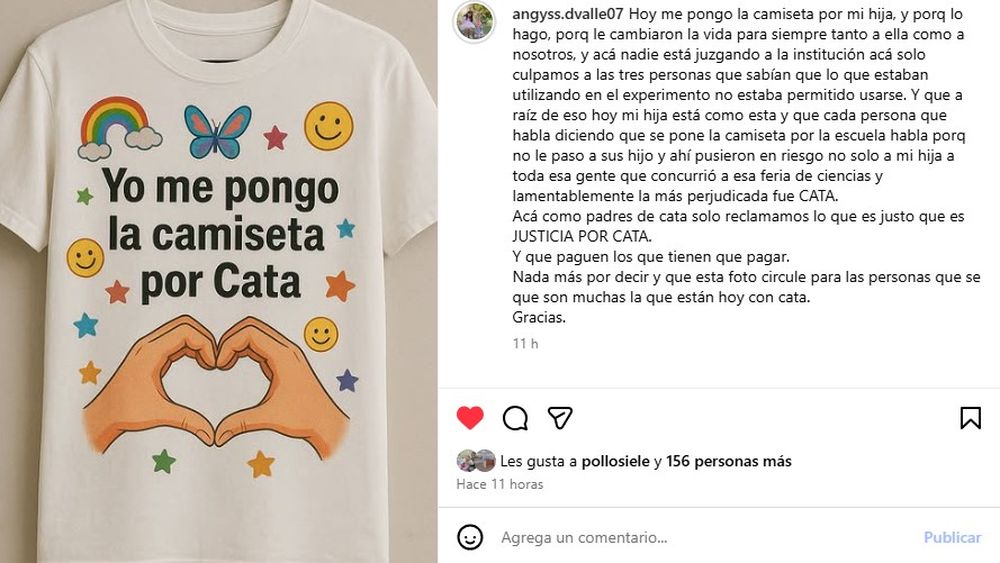 Justicia por Cata. “Hoy me pongo la camiseta por mi hija y ¿por qué lo hago? Porque le cambiaron la vida para siempre tanto a ella como a nosotros”, posteó Ángeles Del Valle en su cuenta de Instagram. Justicia por Cata. “Hoy me pongo la camiseta por mi hija y ¿por qué lo hago? Porque le cambiaron la vida para siempre tanto a ella como a nosotros”, posteó Ángeles Del Valle en su cuenta de Instagram.