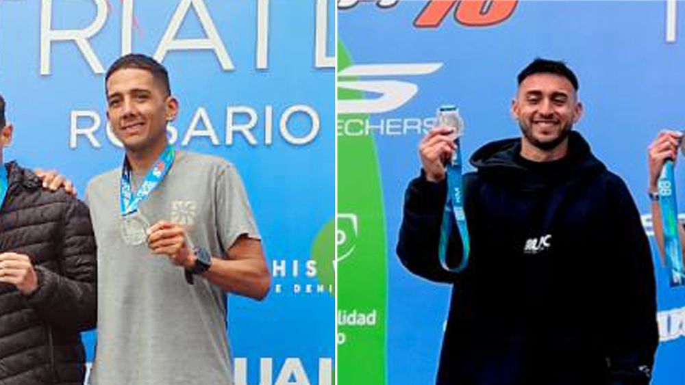 Juan Martín Digilio y Lautaro Ponce durante la premiación de sus categorías en Rosario.