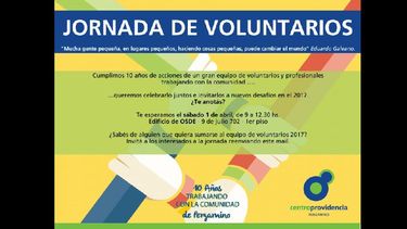 El afiche de promoción de la actividad promovida por el Centro Providencia para sumar voluntarios.(CENTRO PROVIDENCIA)