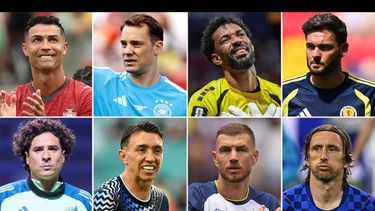 Los veteranos del Mundial de Fútbol. Arriba: Cristiano Ronaldo, Manuel Neuer, Vozinha, Craig Gordon. Abajo: Guillermo Ochoa, Fernando Muslera, Edin Deko y Luka Modric. Los veteranos del Mundial de Fútbol. Arriba: Cristiano Ronaldo, Manuel Neuer, Vozinha, Craig Gordon. Abajo: Guillermo Ochoa, Fernando Muslera, Edin Deko y Luka Modric.