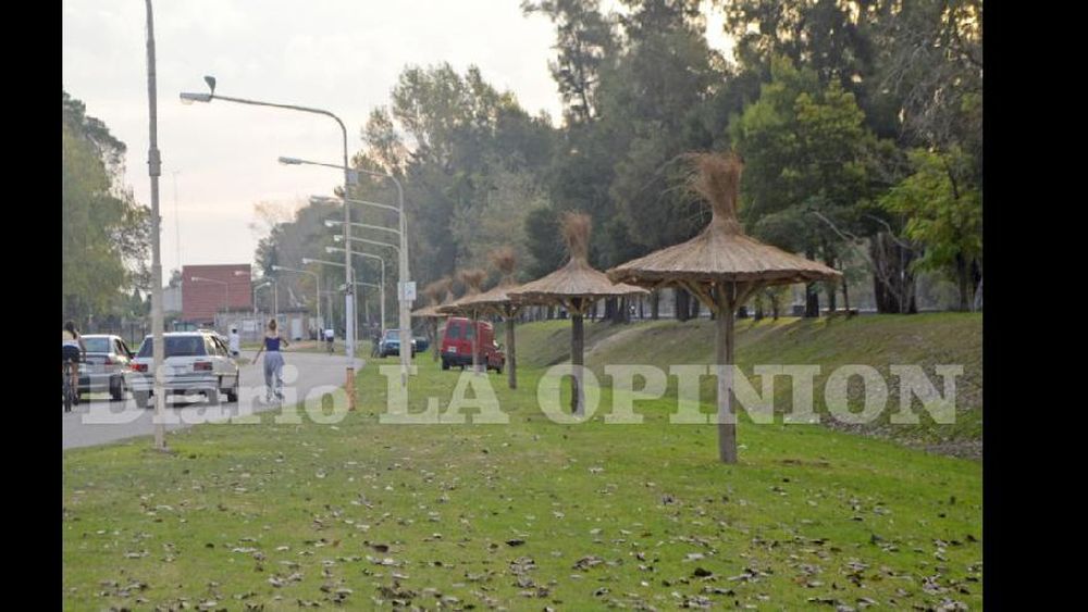 Retiraron cuatro de las diez sombrillas de paja del Parque Municipal tras haber sido incendiadas.  (LAOPINION)