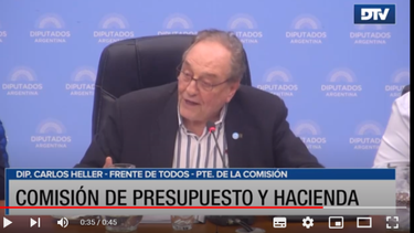 La Comisión de Presupuesto y Hacienda es presidida por el diputado, Carlos Heller. La Comisión de Presupuesto y Hacienda es presidida por el diputado, Carlos Heller.