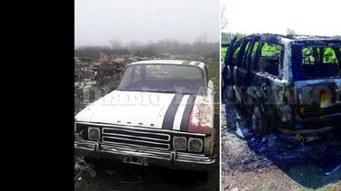 El Ford Falcon que utilizaron los secuestradores y la camioneta Jeep Grand Cherokee que fue encontraba por personal de la Patrulla Urbana. (LA OPINION)
