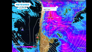 Precipitaciones generalizadas dejaría el paso del frente frío entre lunes y martes, con marcas muy significativas en la porción noroeste.