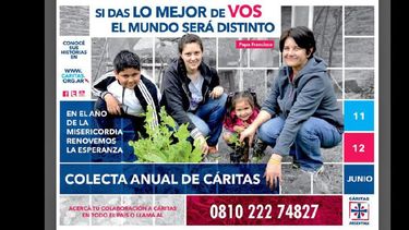 Si das lo mejor de vos el mundo será distinto, una frase del Papa a los jóvenes, es el lema para la colecta anual. (CARITAS ARGENTINA)