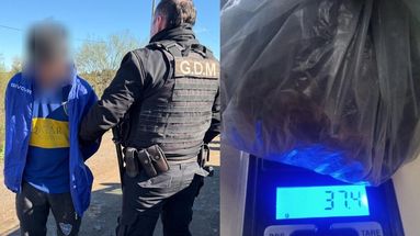 La Policía de la brigada motorizada aprehendió al sujeto con más de 37 gramos de marihuana en avenida Paraguay y Benito Lynch. La Policía de la brigada motorizada aprehendió al sujeto con más de 37 gramos de marihuana en avenida Paraguay y Benito Lynch.