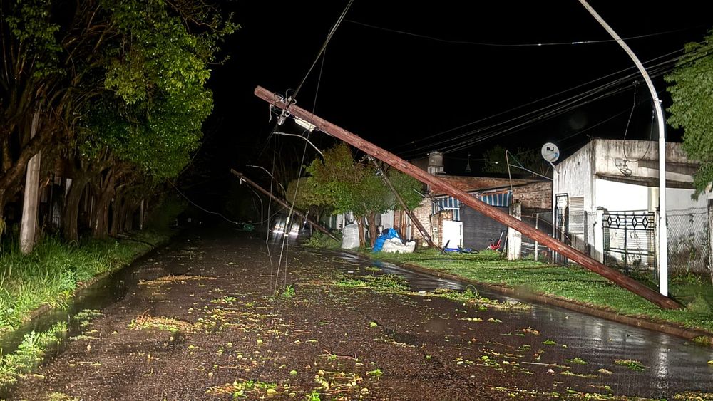 Las fuertes ráfagas de la tormenta durante la madrugada provocaron caídas de postes de tendido eléctrico y ramas en la zona urbana de la localidad de El Socorro.