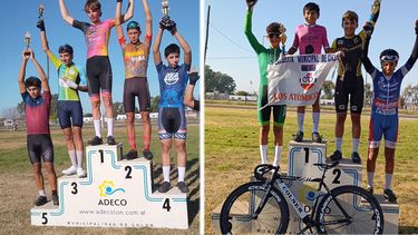 Nahuel Romero (2º) y Juliano Almeida (3º) en las premiaciones de sus respectivas categorías.