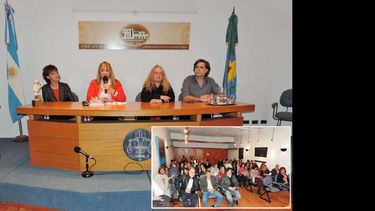 Karina Póllice, Graciela Jofré, Silvia Piceda y Sebastián Cuattromo fueron los disertantes durante la jornada. (COLEGIO DE ABOGADOS)
