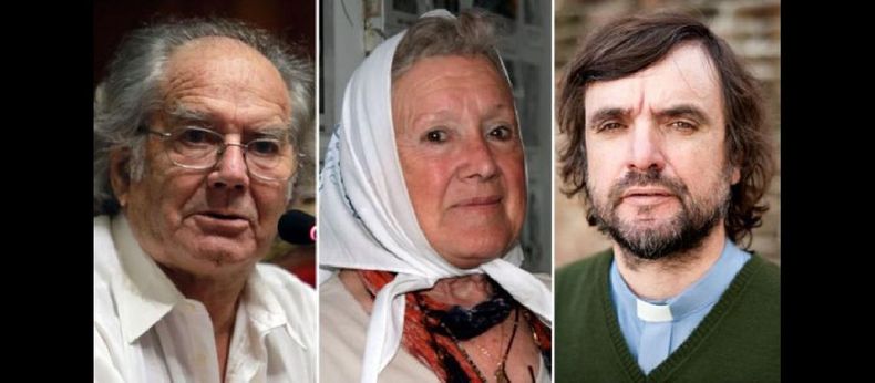 El premio Nobel Adolfo Pérez Esquivel, la Madre de Plaza de Mayo Nora Cortiñas y el padre Pepe Di Paola, estarán en Pergamino.  (ANDARAGENCIA.ORG)