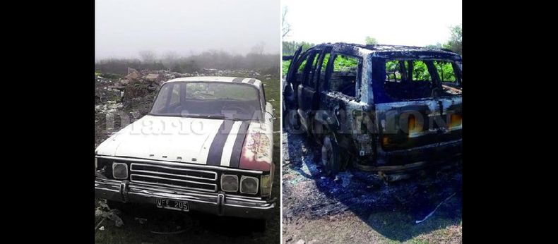 El Ford Falcon que utilizaron los secuestradores y la camioneta Jeep Grand Cherokee que fue encontraba por personal de la Patrulla Urbana. (LA OPINION)