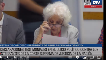 Estela de Carlotto expuso en el pedido de juicio político a la Corte. Estela de Carlotto expuso en el pedido de juicio político a la Corte.