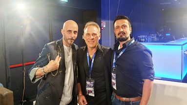 Los tres finalistas en Sanremo Talent. Esteban Cejas, primero de la derecha.