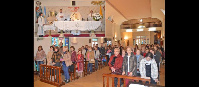 El obispo diocesano junto a algunos sacerdotes celebraron la misa que se realizó por el aniversario de la institución que alberga a ancianas. (LA OPINION)