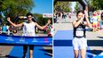 Ivo Tapia y Soledad Aita cruzando la meta en primer lugar en la Carrera Rosa. Ivo Tapia y Soledad Aita cruzando la meta en primer lugar en la Carrera Rosa.