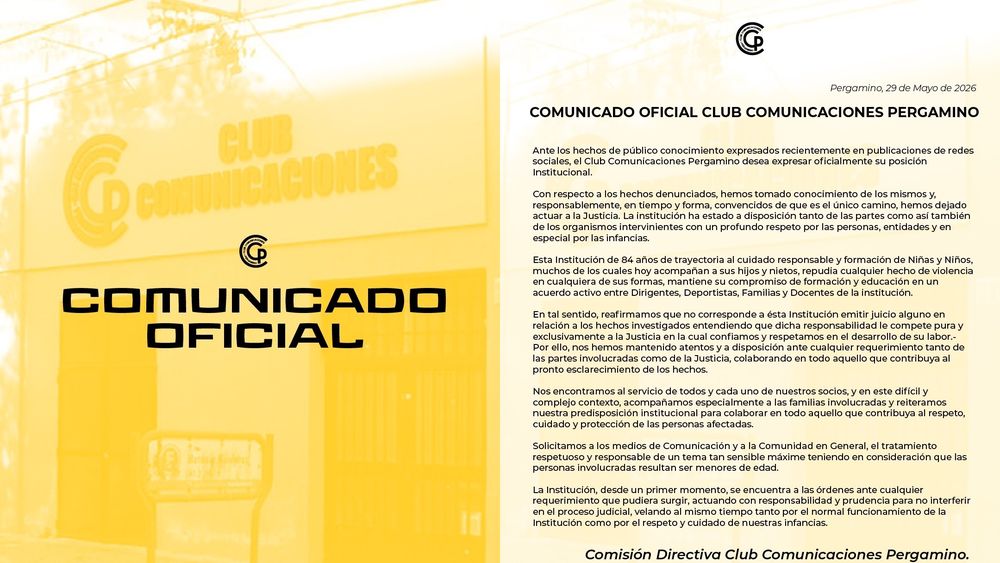 El comunicado oficial del Club Comunicaciones compartido este viernes en sus redes sociales. El comunicado oficial del Club Comunicaciones compartido este viernes en sus redes sociales.