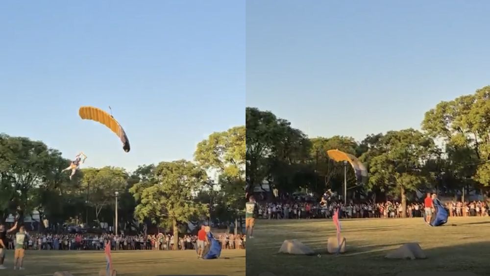 El paracaidista Sergio Keko Alonso hizo impactar su cuerpo contra el piso para evitar golpear a la gente que presenciaba el espectáculo de la llegada de los Reyes Magos en la tarde de este lunes en el Parque Belgrano. El paracaidista Sergio Keko Alonso hizo impactar su cuerpo contra el piso para evitar golpear a la gente que presenciaba el espectáculo de la llegada de los Reyes Magos en la tarde de este lunes en el Parque Belgrano.