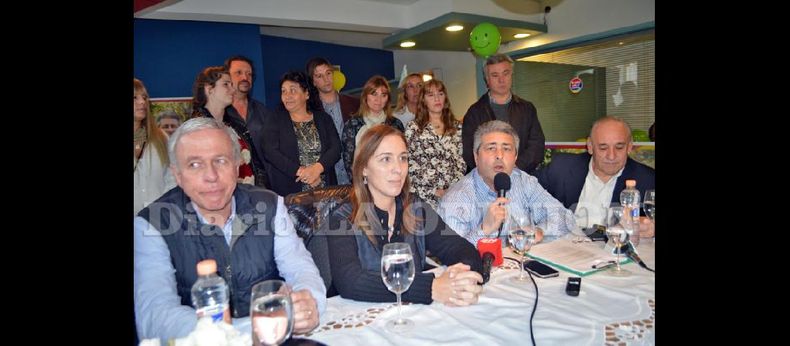Marcelo Pacífico (a senador), María Eugenia Vidal (a gobernadora), Javier Martínez (a intendente) y Eddo Pascot (a primer concejal), los candidatos del PRO. (LA OPINION)