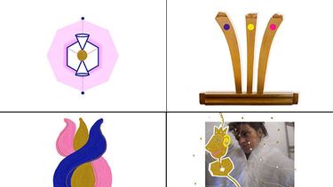 Cuatro de las cinco obras que se exponen de la artista visual Sonia Pichi, junto al texto curatorial.