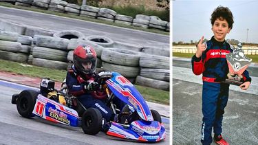 Francisco Reverter a fondo en Zárate y con el trofeo de su primer triunfo en karting. Francisco Reverter a fondo en Zárate y con el trofeo de su primer triunfo en karting.