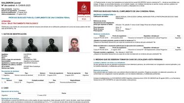 La ficha roja de Interpol ordena la detención nacional e internacional del convicto declarado prófugo de la Justicia. La ficha roja de Interpol ordena la detención nacional e internacional del convicto declarado prófugo de la Justicia.